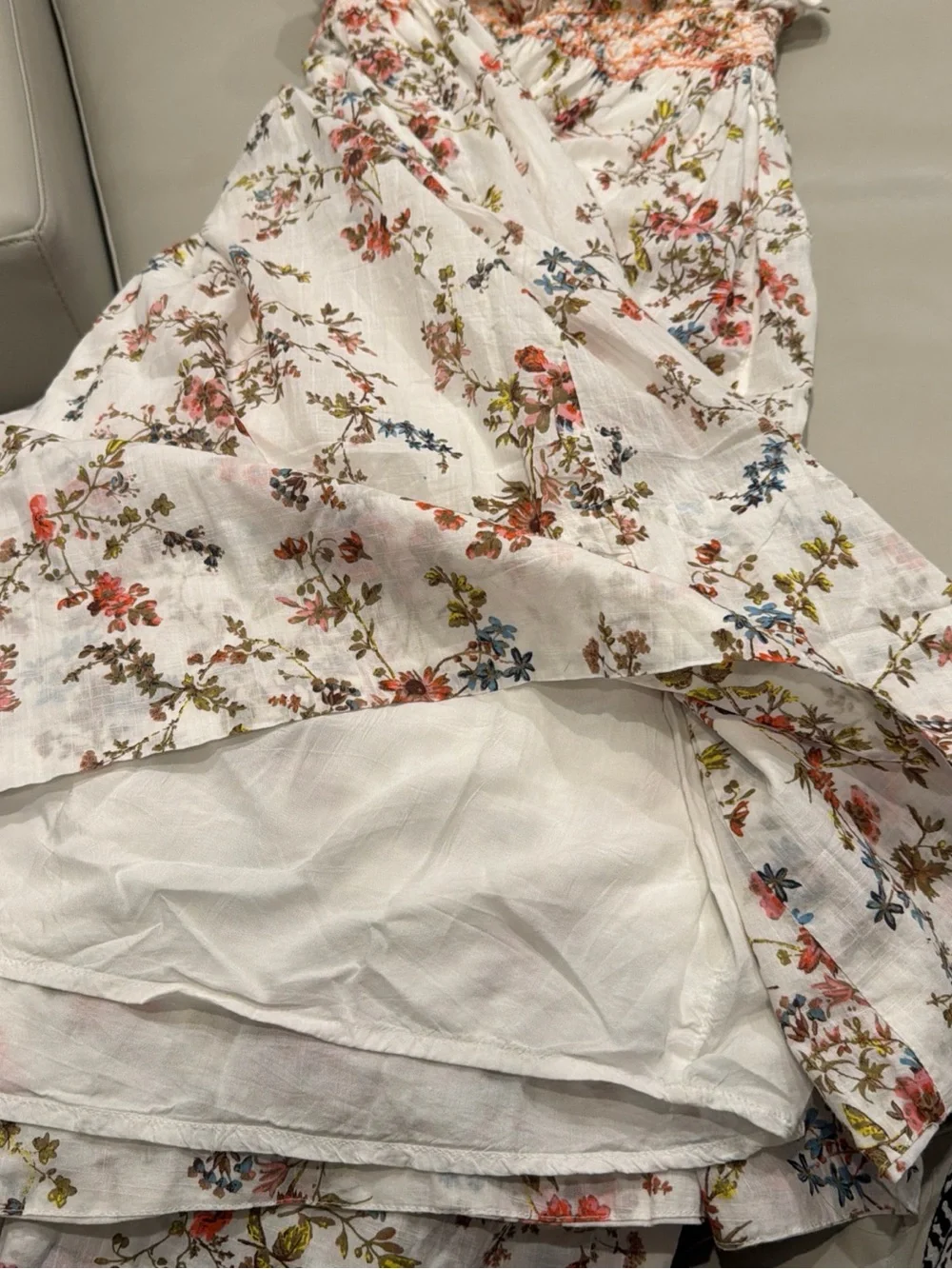 Anthropologie Cream Floral Smocked Midi Dress - Picture 4 of 4